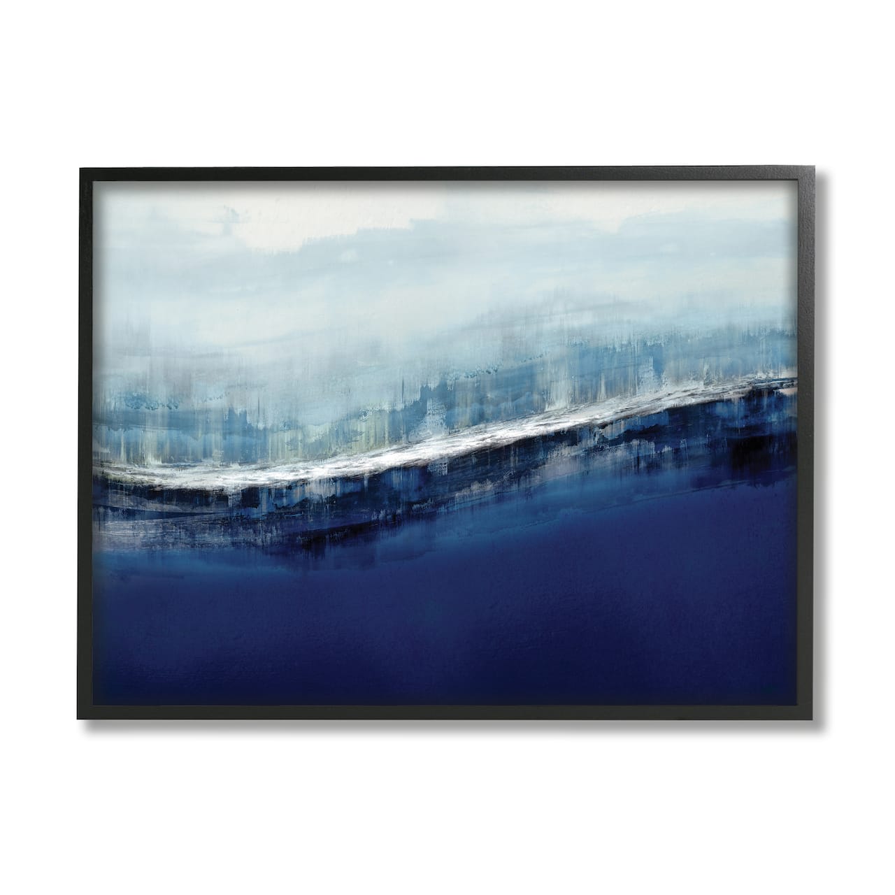 Stupell Industries Abstract Ocean Waves Blue Stormy Sky in Black Frame Wall Art